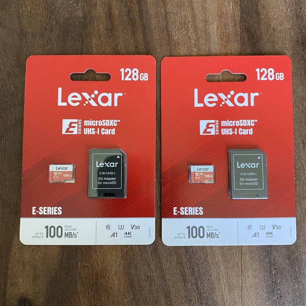 2 New Lexar E-Series 128GB Micro SD Card microSDXC UHS-I W/ Adapter